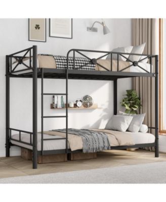 Metal Twin Over Twin Bunk Bed Modern Heavy Duty Guardrails Space Saving Steel Frame School Bedroom