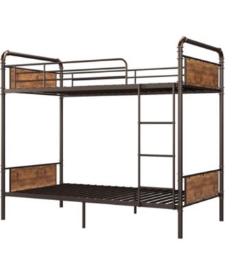 Twin Metal Bunk Bed Twin Over Twin Heavy Duty Guardrail Ladders Convertible Beds Kids Adults No Box Spring