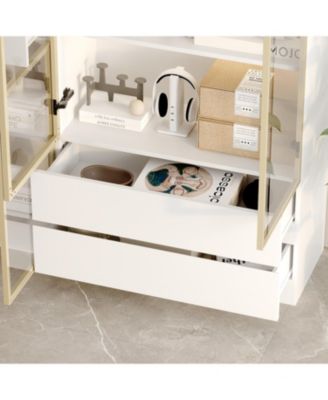 Large 30-Shelf Wood Standard Bookcase With Doors,LED Lights,Drawers