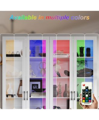 Modern 10-Shelf Accent Bookcase with Glass Doors, LED Lights
