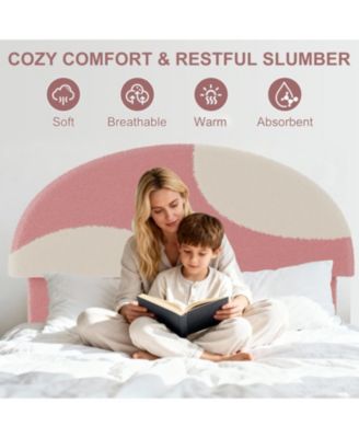 Full Bed Frame with Boucle Arch Headboard Modern Upholstered Platform Wooden Slats No Box Spring Kids Guest