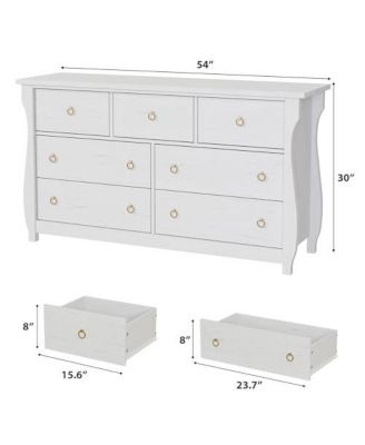 Dresser for Bedroom, Modern Wood 7 Drawer Dresser with Ring Pull Handles