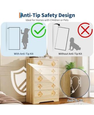 5 Drawer Tall Dresser for Bedroom, 45'' Boho Chest of Drawers, Wooden Chest with Clothes Storage Cabinet