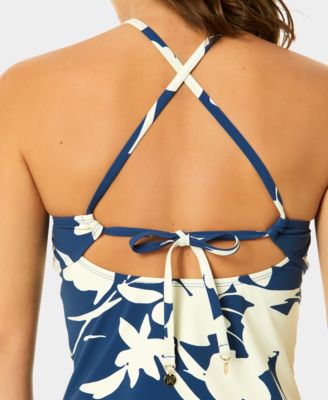 Women's Printed V-Neck Contrast Ruffle Tankini Top