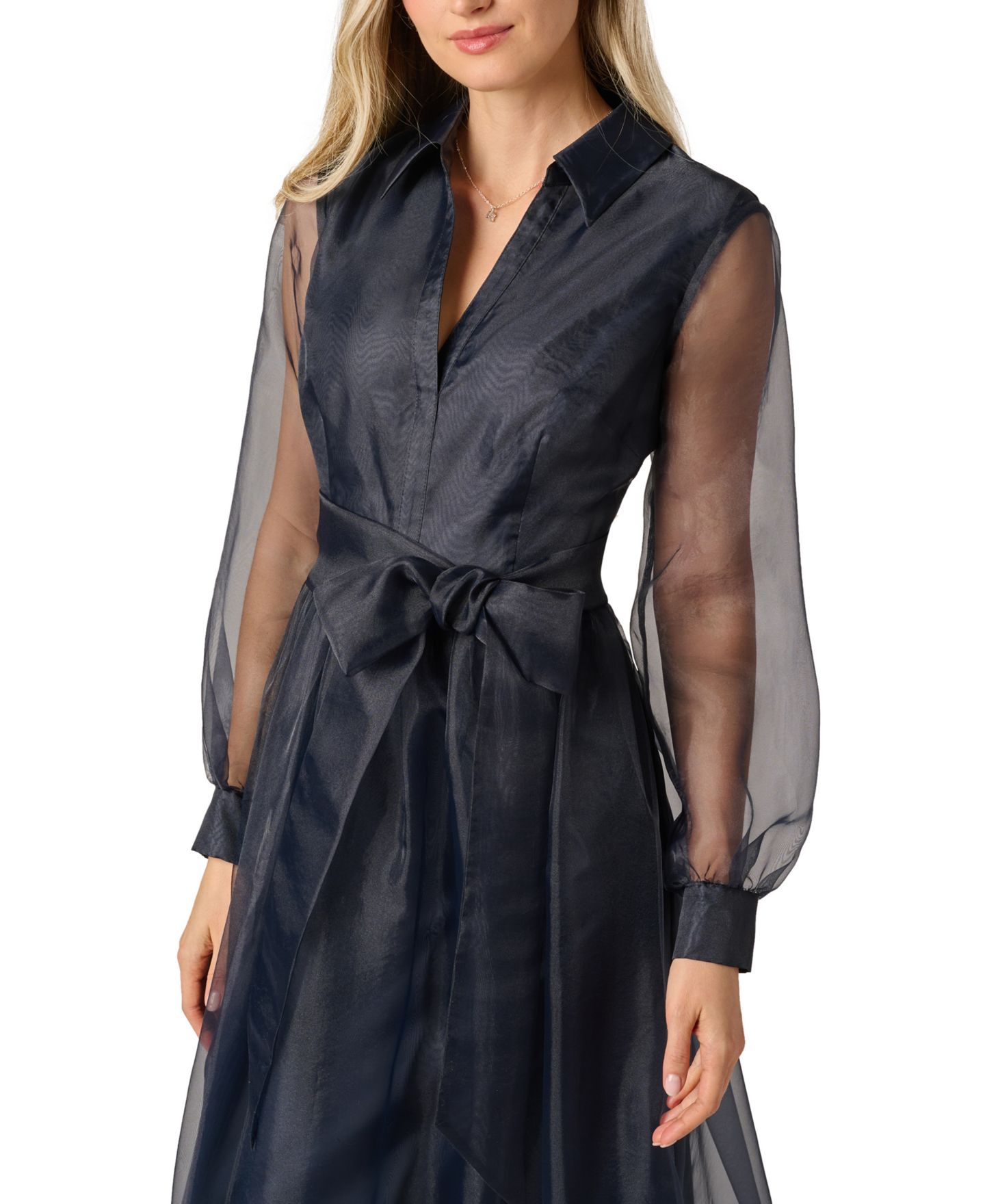 Женское платье Adrianna Papell Long-Sleeve V-Neck Shirt Dress, цвет: Тёмно-синий — фото 3