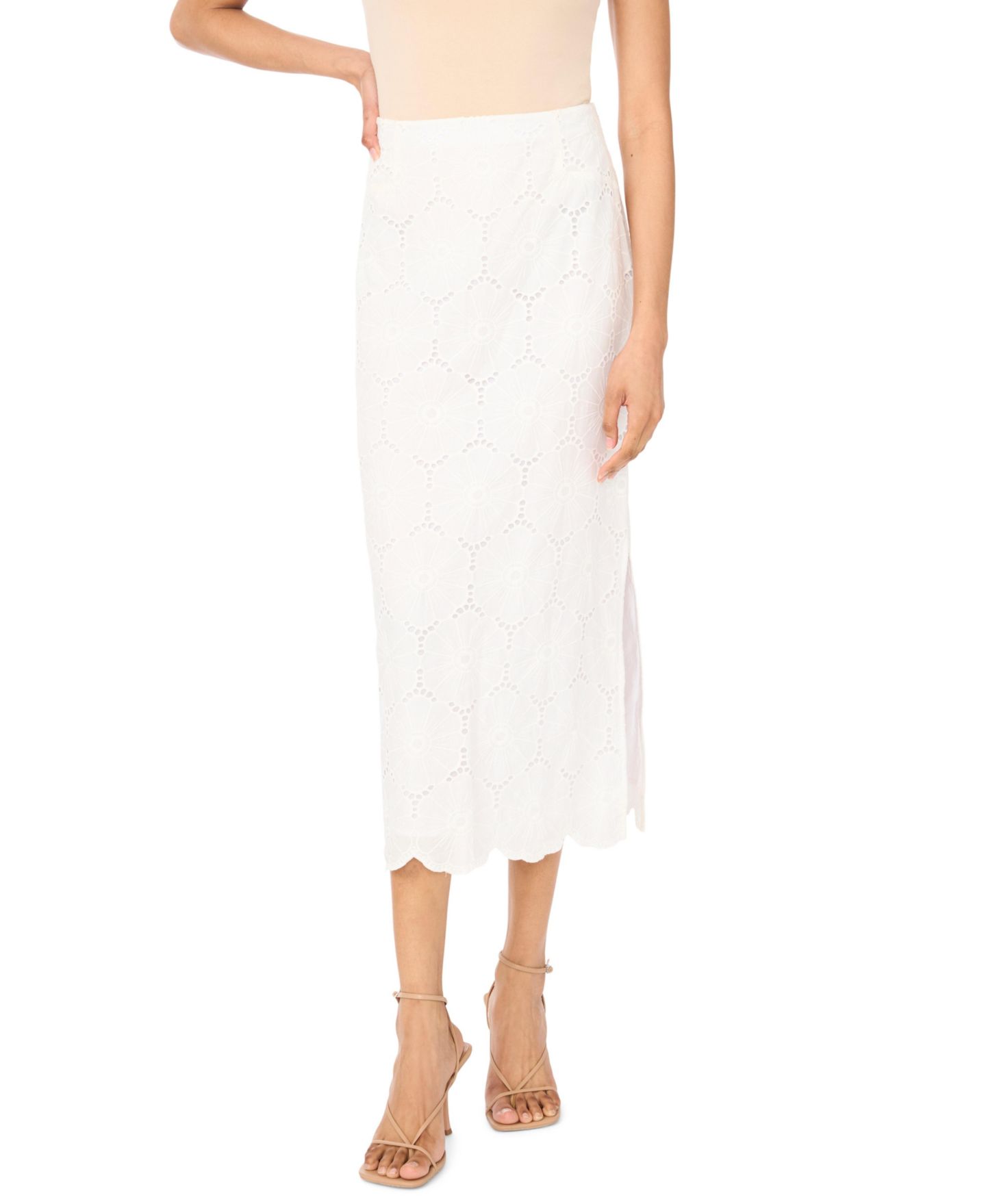 Женская юбка Vince Camuto Embroidered Scalloped Hem Midi, цвет: Белый — фото 2