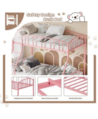 Bunk Bed  Over Full with Ladder and Arched Guardrail, Heavy Duty Bunkbeds Frame with Sturdy Steel Slats Support for Kids Boys Girls