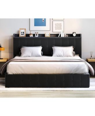 King Bed Frame with Lift Up Storage Upholstered Velvet Storage Headboard Hydraulic Metal Platform No Box Spring