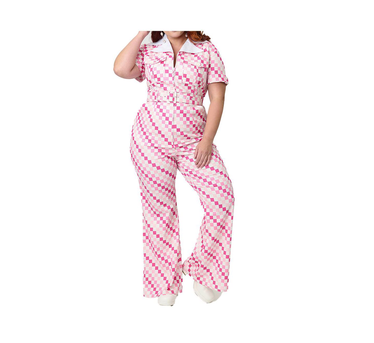 Женский комбинезон Smak Parlour Plus Size Valentine Flare Jumpsuit, цвет: Розовый полосатый с принтом — фото 1