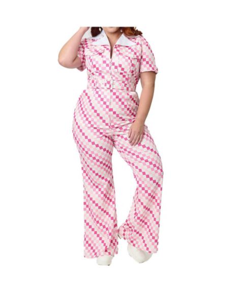 Женский комбинезон Smak Parlour Plus Size Valentine Flare Jumpsuit, цвет: Розовый полосатый с принтом