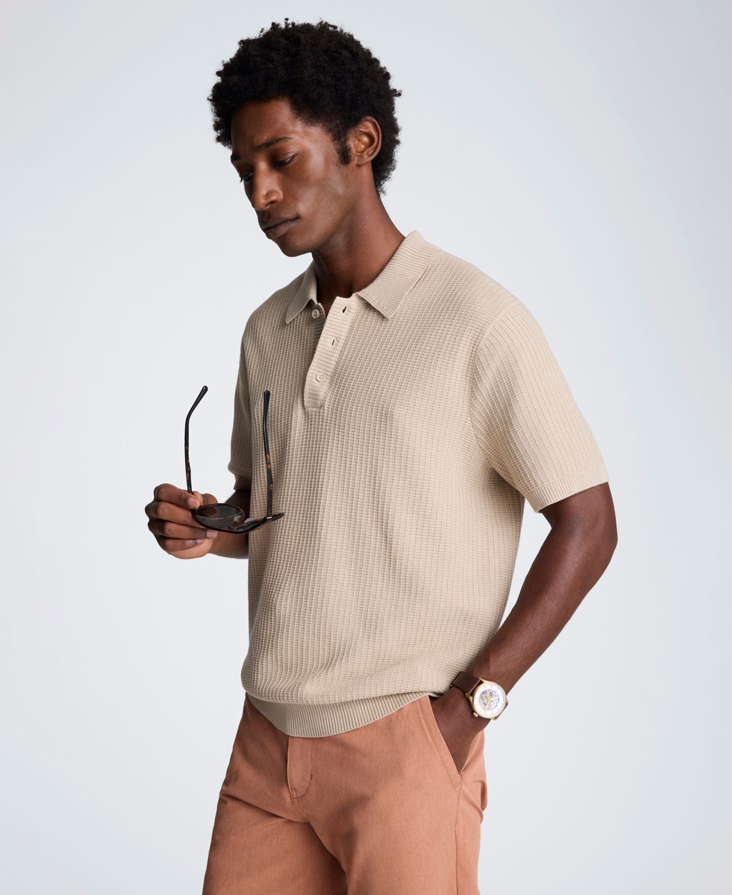 Мужской свитер Kenneth Cole Slim Fit Polo Sweater, цвет: Рыжевато-коричневый — фото 3