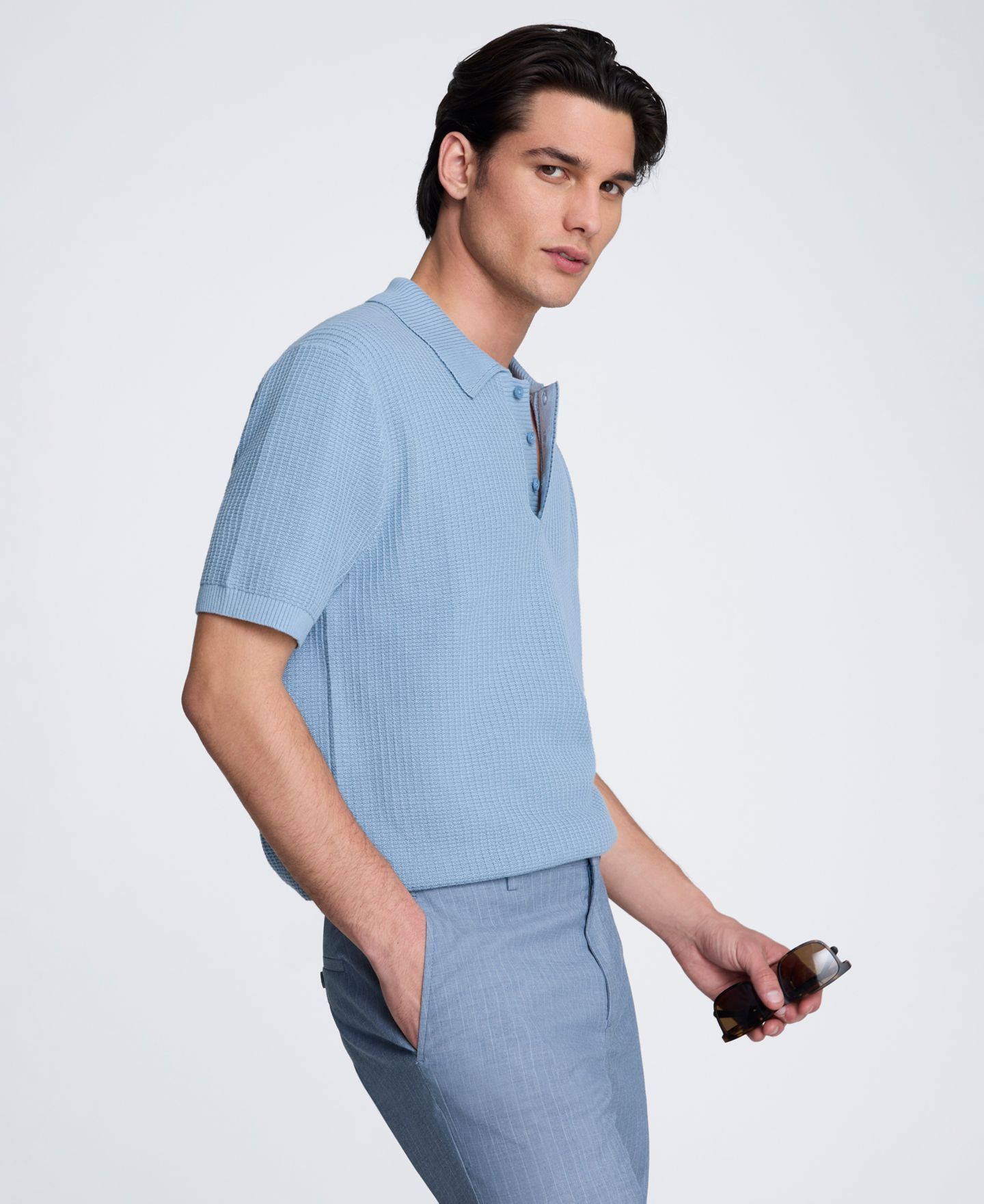 Мужской свитер Kenneth Cole Short-Sleeve Polo Sweater, цвет: Синий — фото 3