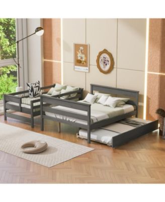 Wood Twin over Full Bunk Bed with Twin Size Trundle