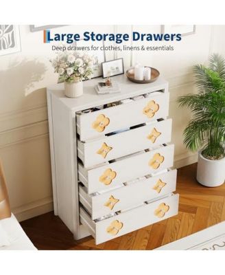 5 Drawer Tall Dresser for Bedroom, 45'' Boho Chest of Drawers, Wooden Chest with Clothes Storage Cabinet