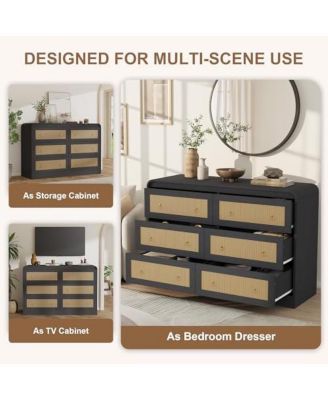 46''Wide Rattan Dresser,6 Drawer Dresser for Bedroom,Dressers & Chests of Drawers