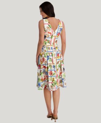 Women's Printed V-Neck Midi Dress