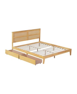 King Bed Rattan Headboard, Storage Drawers