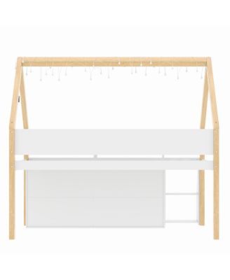  Low loft bed with stairs, shelves, cabinets & LED lights