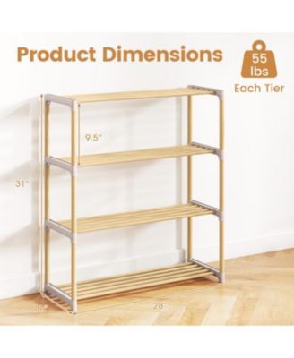 4 Tier Solid Wood Shoe Organizer with Open Slatted Storage