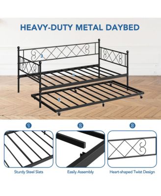 Trundle, Trundle Bed Twin with Heart-Shaped Headboard, Sturdy Metal Sofa Bed, Heavy-Duty Metal Bed Frame Support, Easy Assembly.