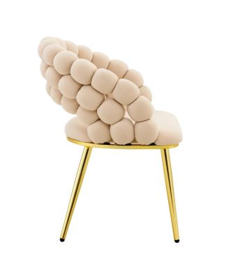 Set of 2 Beige Puffy Bubble Chairs with Gold Legs, Modern Accent Chairs