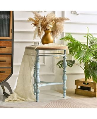   Rustic Wooden Carved Coffee Table, Round End Table For Living Room