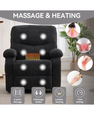 Hot massage manual lounge chair with rocker arms, rotating fabric, cup holder