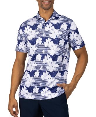 Men's Tropical Stripe Floral Printed Performance Polo