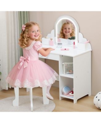 Kids Vanity Set with Adjustable Lighted Mirror and Stool