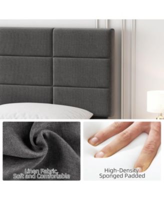 Wood Bed Frame Linen Upholstered Headboard No Box Spring Needed 700lb Wood Slats Noise Free
