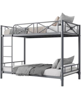 Metal   Over Twin Bunk Bed Industrial Heavy Duty Guardrails Space Saving Steel Frame School Bedroom