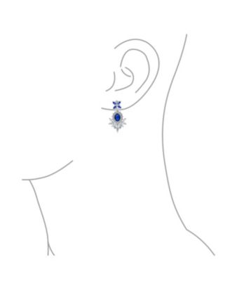 Cocktail Leaf Motif Cubic Zirconia Black White Blue CZ Chandelier Clip-On Earrings