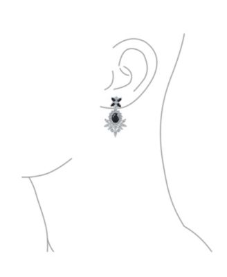 Cocktail Leaf Motif Cubic Zirconia Black White Blue CZ Chandelier Clip-On Earrings