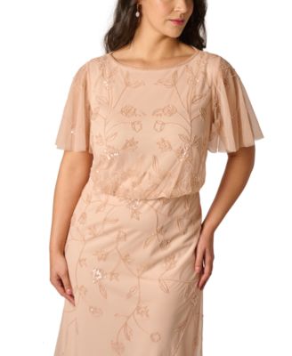 Plus Size Boat Neck Beaded Cocktail Ball Gown