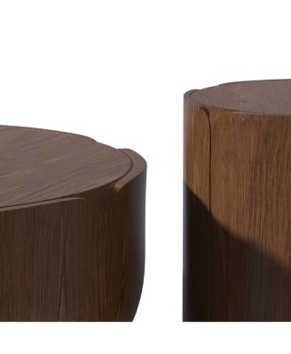   Round Wood Grain Drum Coffee Table Set (Set of 2)
