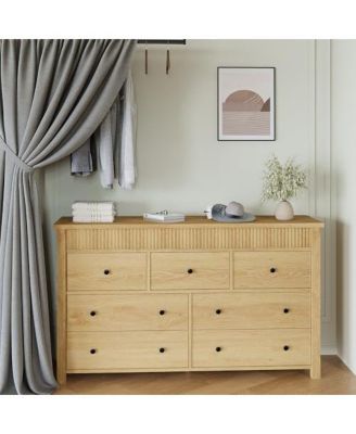 7 Drawer Dresser for Bedroom, 54" Wide Modern Fluted Chest of Drawers, Wooden Storage Cabinet