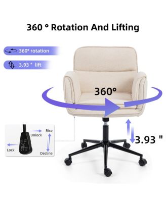 Criss Cross Beige Cloth Swivel Desk Chair with Adjustable Armrests & Wheels