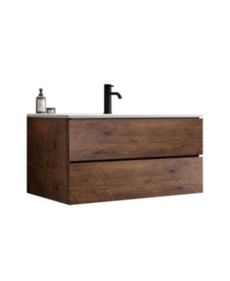 36" Walnut Wall-Mount Vanity w/ Ceramic Sink