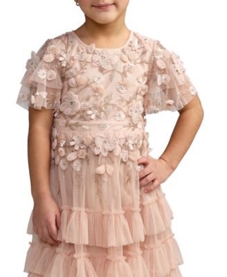 Little Girls Flutter Sleeve Tiered Ruffle Gown