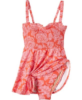 Women's Square Neck Smocked Mini Swim Dress