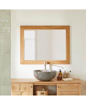 Solid Teak Wood Mirror 90x70 Wall Hanging Bathroom Living Room