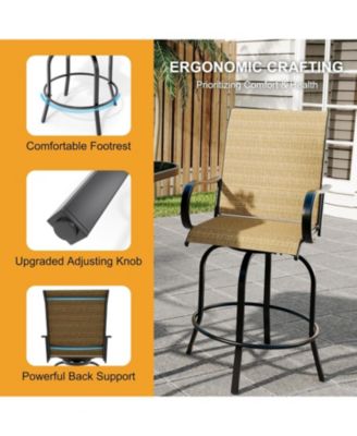 2 Piece Outdoor Swivel Bar Chairs, Patio High Swivel Bar Stools, All Weather High Back and Armrest Patio Chairs, Outdoor Rotating Chair