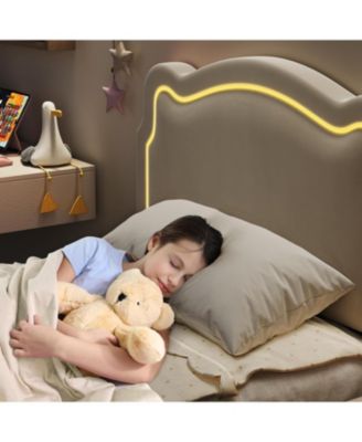 Twin Velvet Bed Frame Led Headboard Platform For Kids Wooden Slats No Box Spring  With Drawer