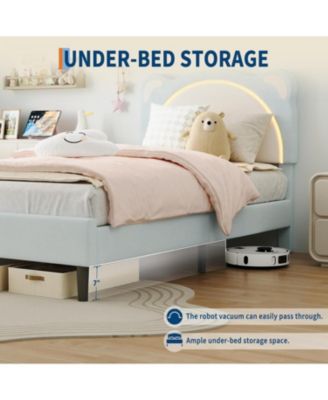 Twin XL Bed Frame Upholstered Platform for Kids Adjustable Headboard LED Light Wood Slats No Box Spring