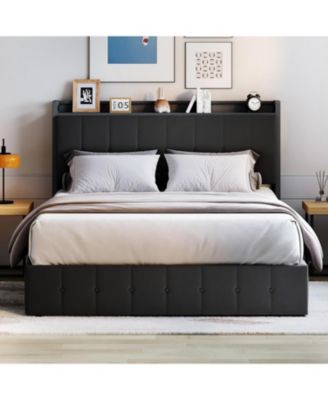 Queen Bed Frame with Lift Up Storage Upholstered Velvet Storage Headboard Hydraulic Metal Platform No Box Spring