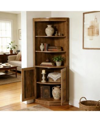 5-Tier Corner Cabinet, 66.9-Inch Tall Storage Cabinet with Fluted Doors & Open Shelves