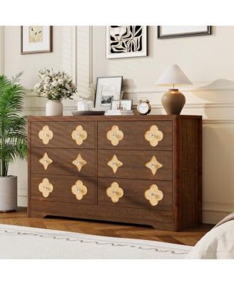 6 Drawer Dresser for Bedroom, 47.2'' Wide Dresser, Boho Chest of Drawers, Wooden Chest with Clothes Storage Cabinet