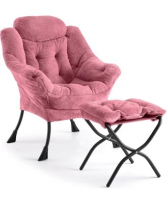 Lazy Chair with Ottoman, Plush Lounge Chair, Foldable Footrest & Side Pocket