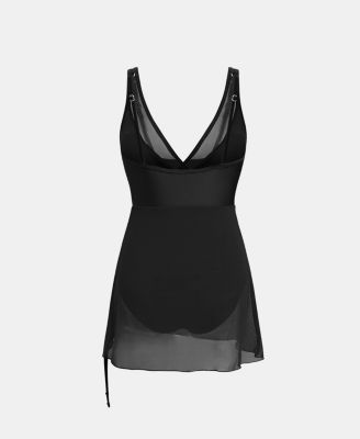 Women's V-Neck Adjustable Straps Swim Dress