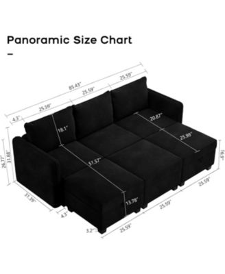 Modular Sectional Sofa with Large Storage Three Seat Couch with Three Ottomans U Shaped Velvet Upholstery Modular Living Room